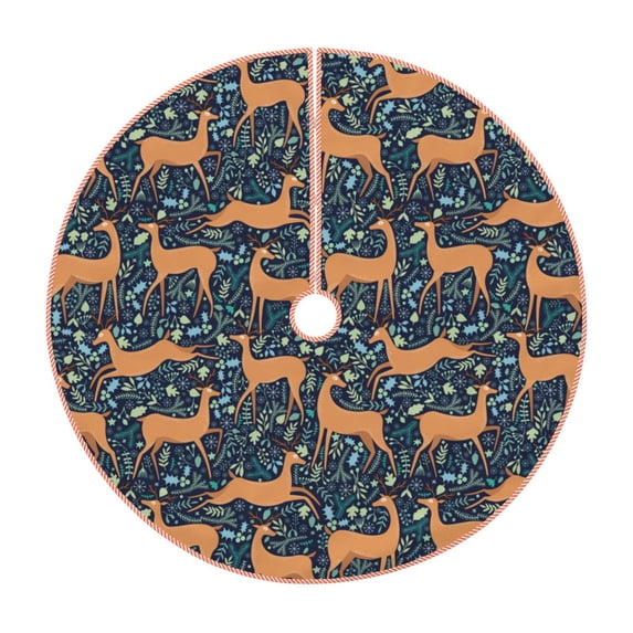 Balery Reindeer Printed Christmas Tree Skirt , Merry Christmas Party Christmas Tree Decoration,Adjustable Tree Skirt-30"