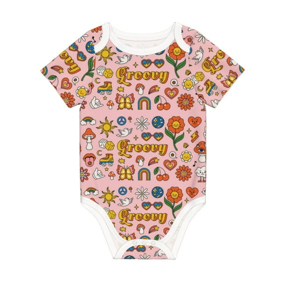 Balery Retro 70s Hippie Pattern Baby Climbing Clothes Infant Bodysuit Cute Infant Bodysuit Baby Romper-12 Months