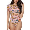 thumbnail image 1 of Balery Retro 70s Hippie Women's Short Sleevee Crew Neck Bodysuit Tops Short Sleeve Tops Basic-Large, 1 of 9