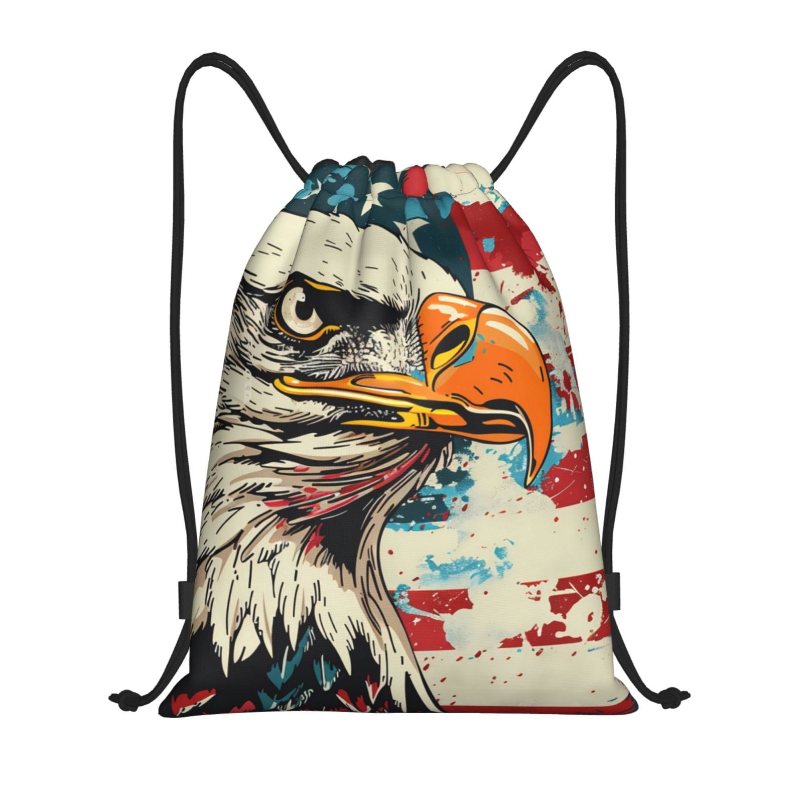Balery Retro American Eagle Pattern Drawstring Backpack Bag Sport Gym