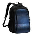 thumbnail image 1 of Balery Retro Blue Glitter Print USB Charging Backpack for Men and Women - Water-Resistant, Anti-Theft Laptop Backpack with USB Port for Travel, Work, School, and College, 1 of 7