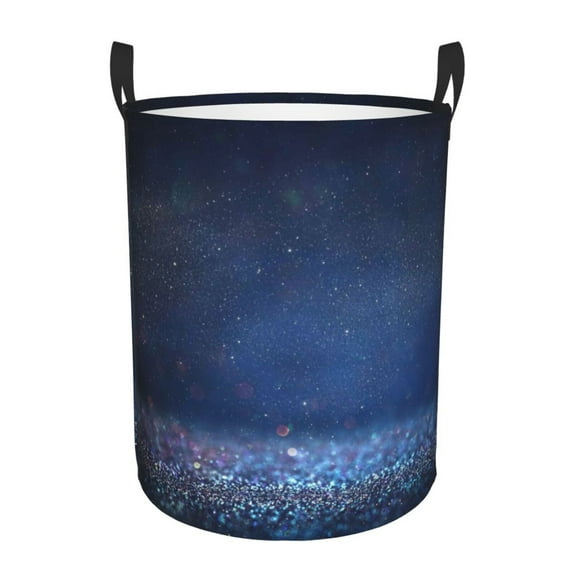 Balery Retro Blue Glitter Round Laundry Basket with Handles Waterproof Freestanding Laundry Hamper for Clothes Toys in the Dorm and Family-Medium