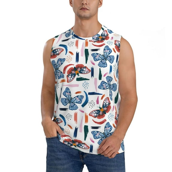 Balery Retro Butterfly Men's Sleeveless Muscle Shirts Workout Tank Top, Moisture Wicking, Odor Protection-XX-Large