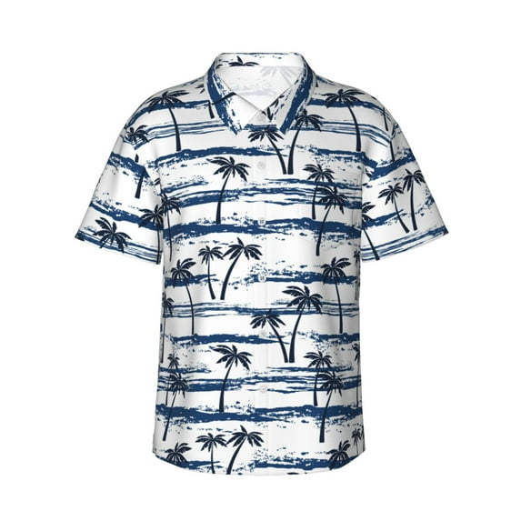 Balery Retro Coconut Tree Print Men's Hawaiian Shirts Short Sleeve Beach Shirt Relaxed Fit Vacation Button Down Shirts-