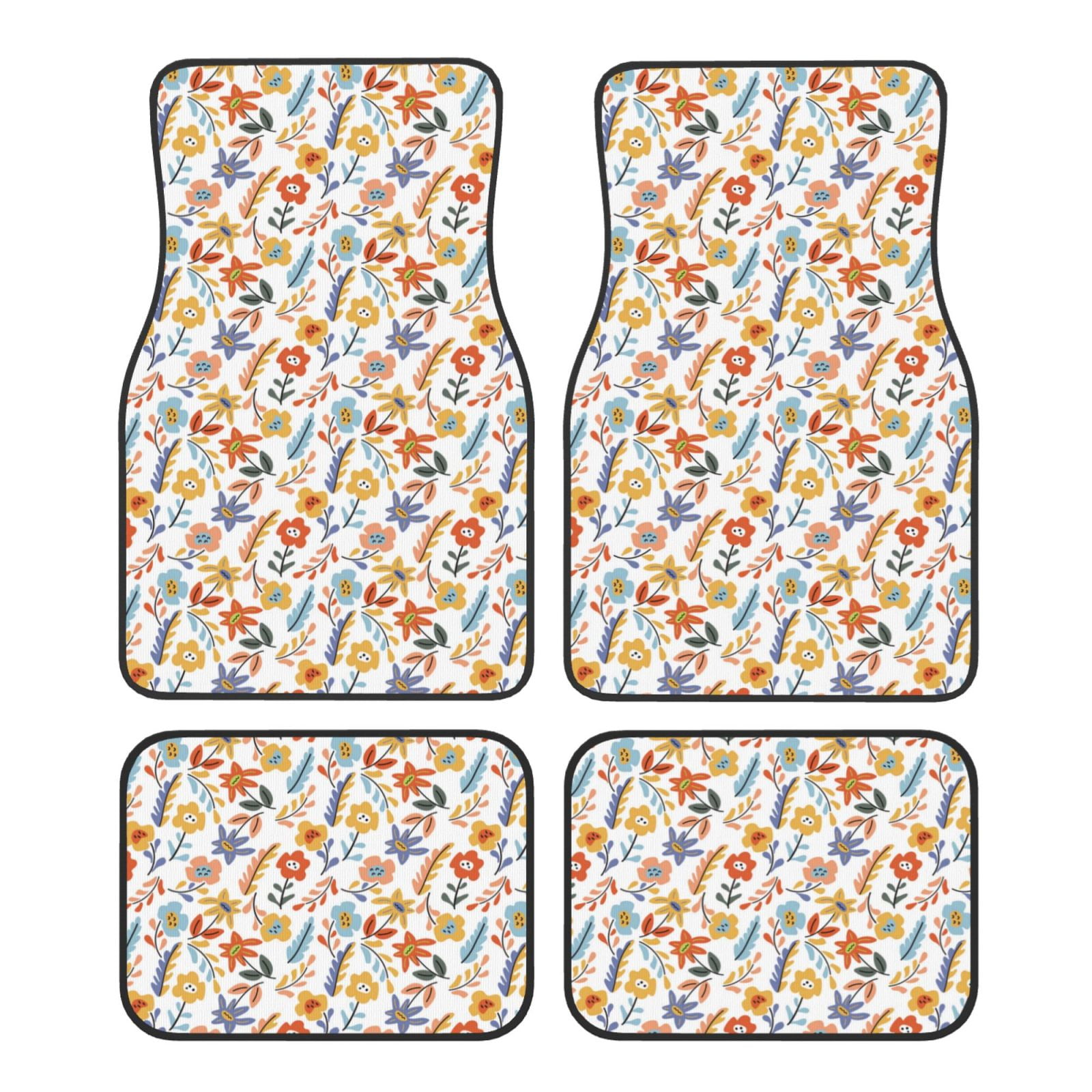 Balery Retro Floral Pattern 4Piece Floor Mats, HeavyDuty Rubber Liners, AntiSlip Design, All
