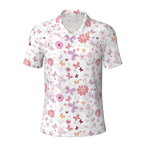 Balery Retro Floral Printed Men’s Short Sleeve Polo Shirt, Midweight Men's Shirt,Golf Polo shirts -XX-Large