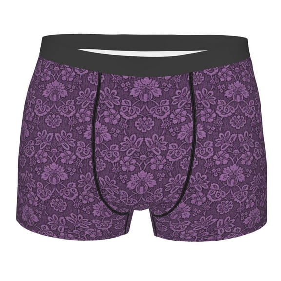 Balery Retro Florals Purple Men's Boxer Briefs, Soft and Breathable Cotton Underwear with nylon Waistband-Small