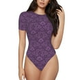 thumbnail image 1 of Balery Retro Florals Purple Women's Short Sleevee Crew Neck Bodysuit Tops Short Sleeve Tops Basic-Large, 1 of 9
