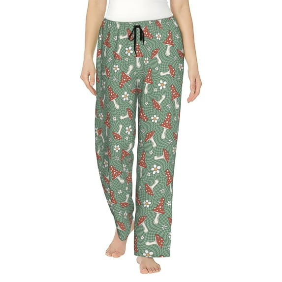 Balery Retro Hippie Groovy Mushroom print Women's Pajama Pants,Ultra Lightweight Pjs,Lounge Pant-Small