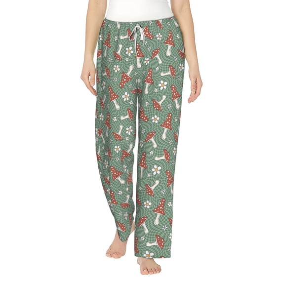 Balery Retro Hippie Groovy Mushroom print Women's Pajama Pants,Ultra Lightweight Pjs,Lounge Pant-X-Large