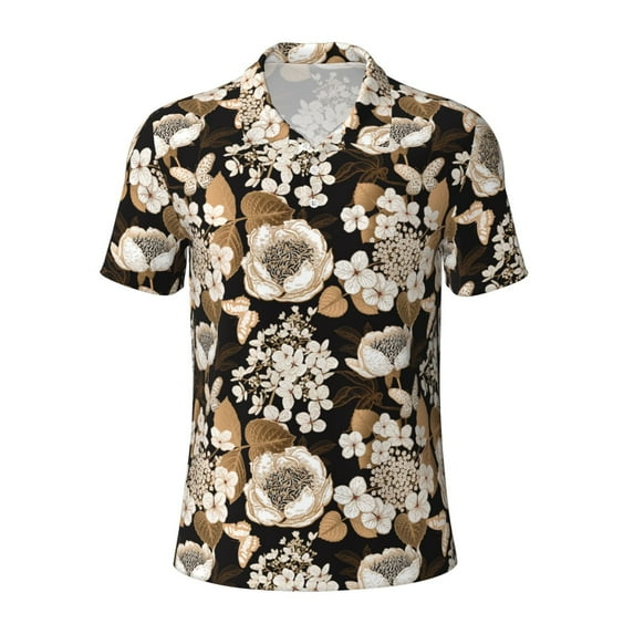 Balery Retro Hydrangeas Printed Men’s Short Sleeve Polo Shirt, Midweight Men's Shirt,Golf Polo shirts -3X-Large