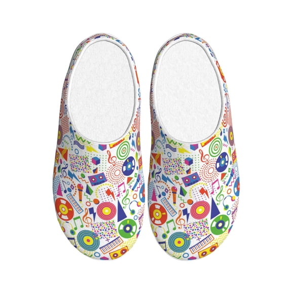 Balery Retro Musi Disco Pattern Women's Fuzzy Memory Foam Slippers Fluffy Winter House Shoes Indoor and Outdoor-40/41