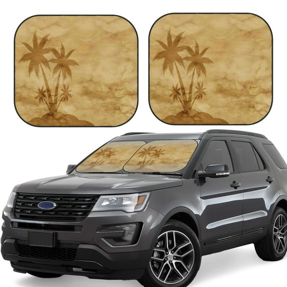 Balery Retro Palm Tree Sun Shield 2 Pack For Car Front Windows Foldable Sun Visor Protector Blocks Max Uv Rays And Keeps Your Vehicle Cool For Most Sedans Suv Truck