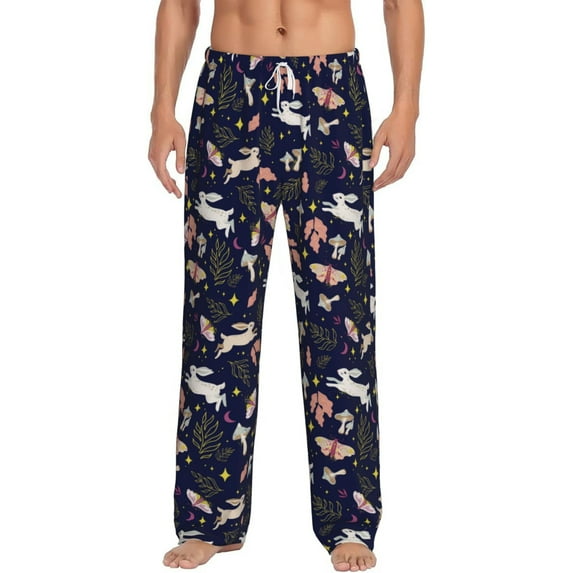Balery Retro Rabbit Flower print Men's Pajama Pants,Ultra Lightweight Pjs,Lounge Pant-XX-Large