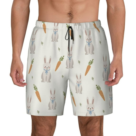 Balery Retro Rabbit Mens Swim Trunks Swim Shorts for Men Quick Dry Inseam Beach Shorts with Compression Liner Pocket-Small