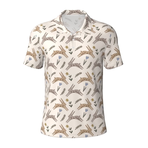 Balery Retro Rabbit Printed Men’s Short Sleeve Polo Shirt, Midweight Men's Shirt,Golf Polo shirts -XX-Large