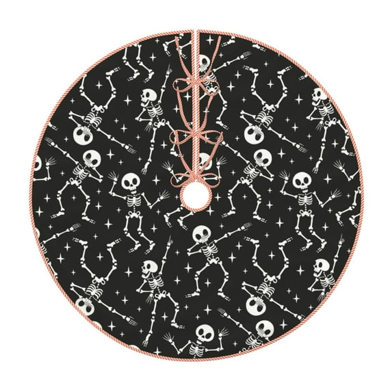 Balery Retro Skeleton Dancing On Halloween Party Printed Christmas Tree Skirt , Merry Christmas Party Christmas Tree Decoration,Adjustable Tree Skirt-48"