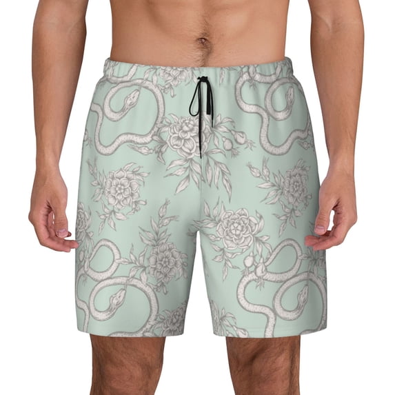 Balery Retro Snake Mens Swim Trunks Swim Shorts for Men Quick Dry Inseam Beach Shorts with Compression Liner Pocket-