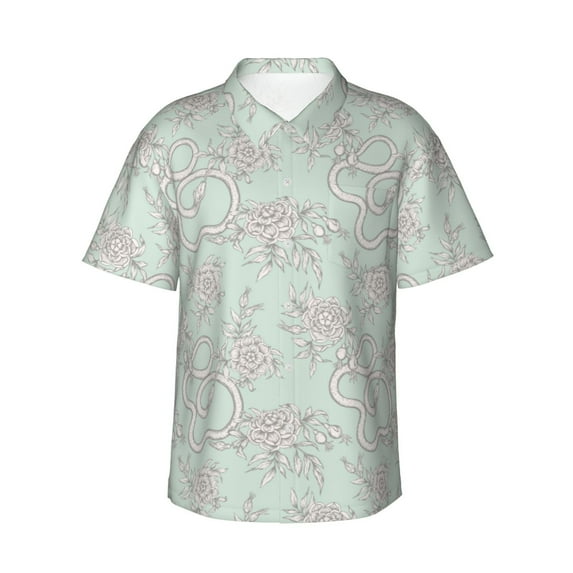 Balery Retro Snake Print Men's Hawaiian Shirts Short Sleeve Beach Shirt Relaxed Fit Vacation Button Down Shirts-Small