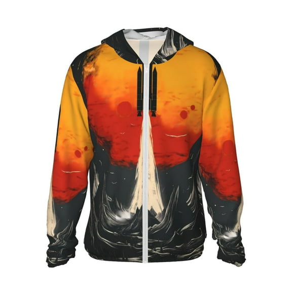 Balery Retro Space Rocket Launch Men's Women's UPF 50  Sun Protection Lightweight Hoodie Performance Long Sleeve Shirt for Fishing Running-X-Large