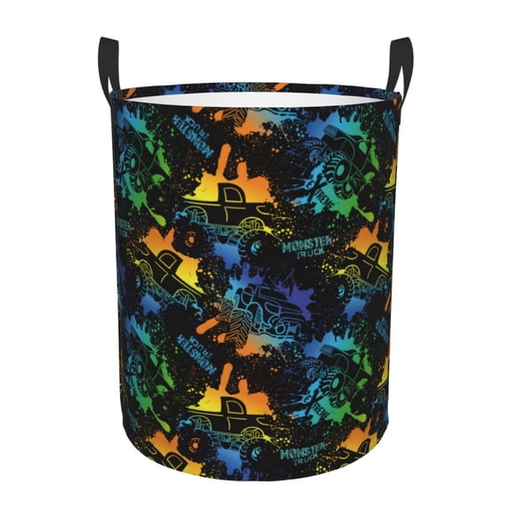 Balery Retro Truck Round Laundry Basket with Handles Waterproof Freestanding Laundry Hamper for Clothes Toys in the Dorm and Family-Small