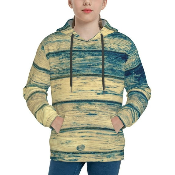 Balery Retro Wooden Pattern Boys Hoodie, Youth Pullover Hooded Sweatshirt, Kangaroo Pocket Hoodie for Kids Girls -X-Large