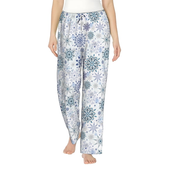 Balery Retro ice blue snowflakes print Women's Pajama Pants,Ultra Lightweight Pjs,Lounge Pant-Large