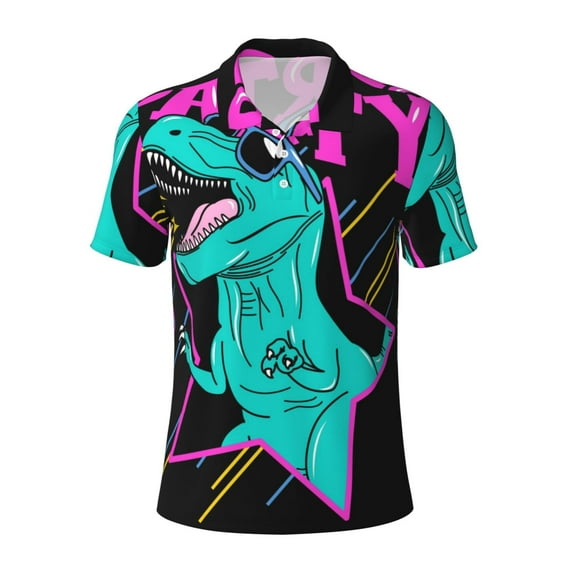 Balery Rex Dinosaur With Sunglasses Printed Men’s Short Sleeve Polo Shirt, Midweight Men's Shirt,Golf Polo shirts -Small