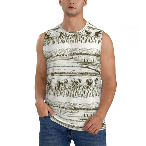Balery Rice Harvest Men's Sleeveless Muscle Shirts Workout Tank Top, Moisture Wicking, Odor Protection-X-Large