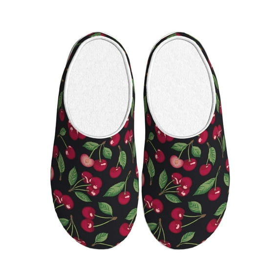 Balery Ripe Red Cherry Pattern Women's Fuzzy Memory Foam Slippers Fluffy Winter House Shoes Indoor and Outdoor-46/47