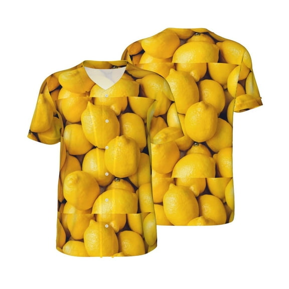 Balery Ripe Yellow Lemon Baseball Jersey for Men Casual Button Down Shirts Short Sleeve Active Team Sports Uniform-X-Large