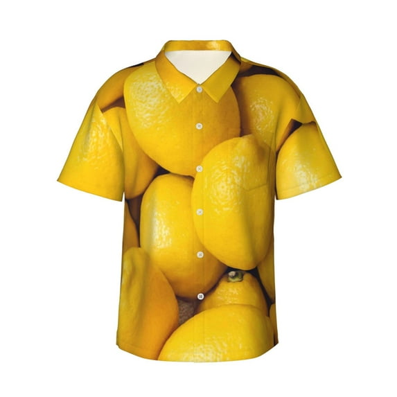 Balery Ripe Yellow Lemon Print Men's Hawaiian Shirts Short Sleeve Beach Shirt Relaxed Fit Vacation Button Down Shirts-XX-Large