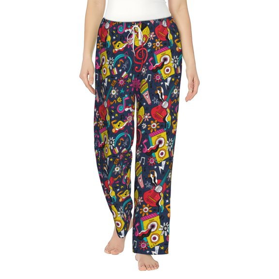 Balery Rock Music print Women's Pajama Pants,Ultra Lightweight Pjs,Lounge Pant-Small