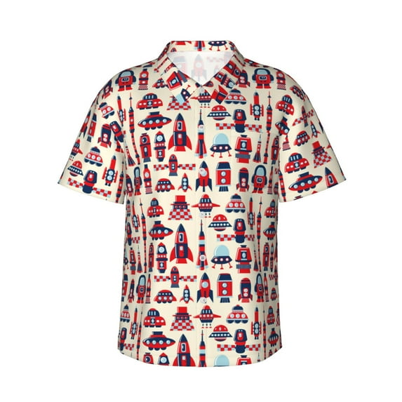 Balery Rocket Pattern Print Men's Hawaiian Shirts Short Sleeve Beach Shirt Relaxed Fit Vacation Button Down Shirts-X-Large