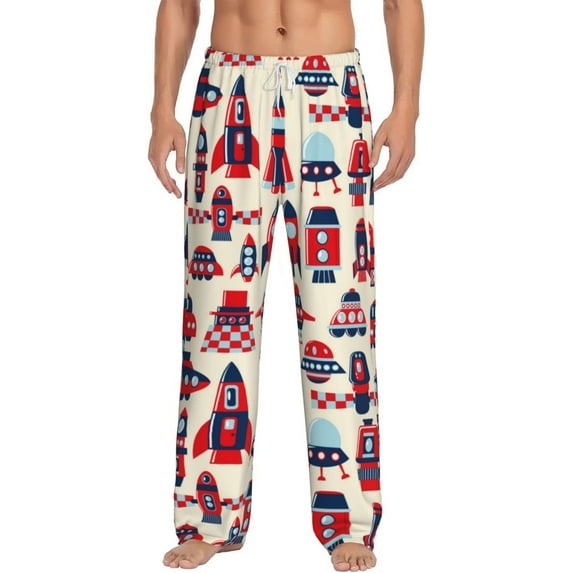 Balery Rocket Pattern print Men's Pajama Pants,Ultra Lightweight Pjs,Lounge Pant-Large