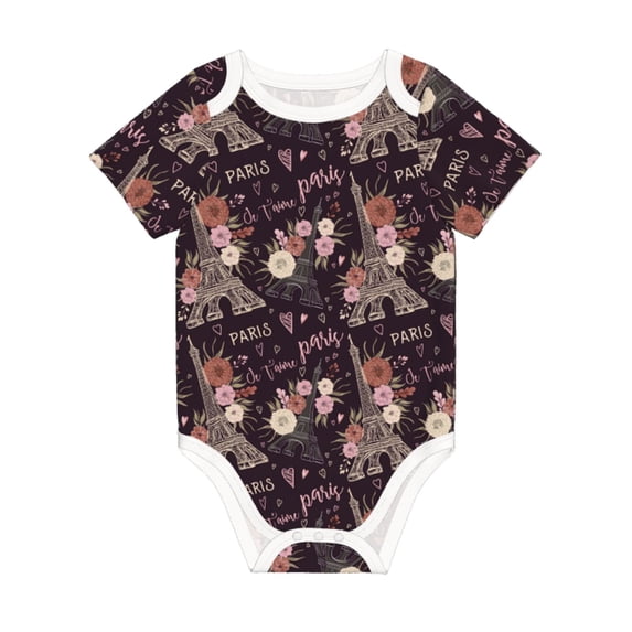 Balery Romantic Paris Pattern Baby Climbing Clothes Infant Bodysuit Cute Infant Bodysuit Baby Romper-3 Months