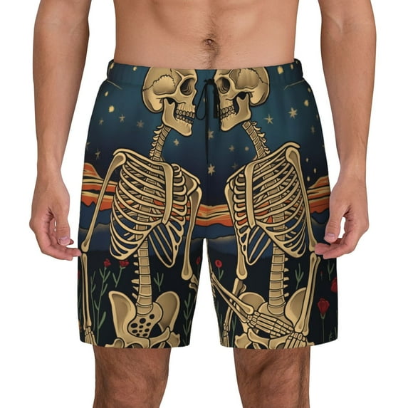 Balery Romantic Skeletons Under Moon Mens Swim Trunks Swim Shorts for Men Quick Dry Inseam Beach Shorts with Compression Liner Pocket-X-Large
