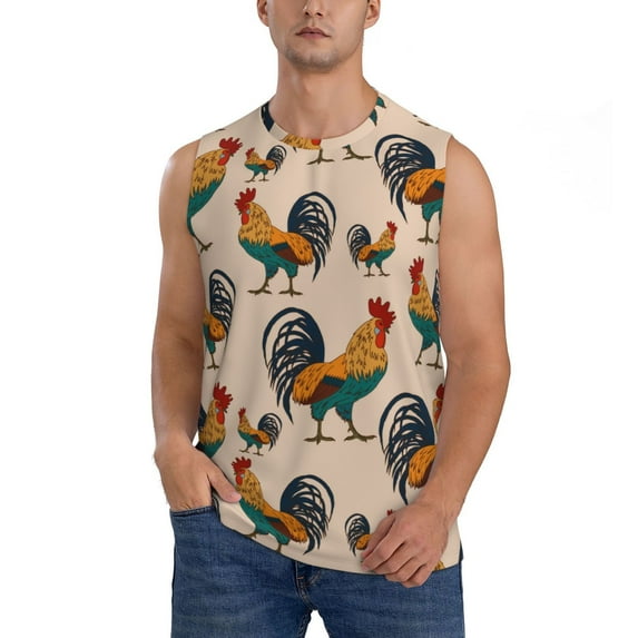 Balery Rooster Men's Sleeveless Muscle Shirts Workout Tank Top, Moisture Wicking, Odor Protection-Large