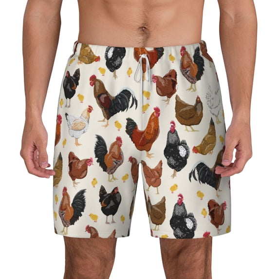 Balery Roosters and Chickens Mens Swim Trunks Swim Shorts for Men Quick Dry Inseam Beach Shorts with Compression Liner Pocket-Small