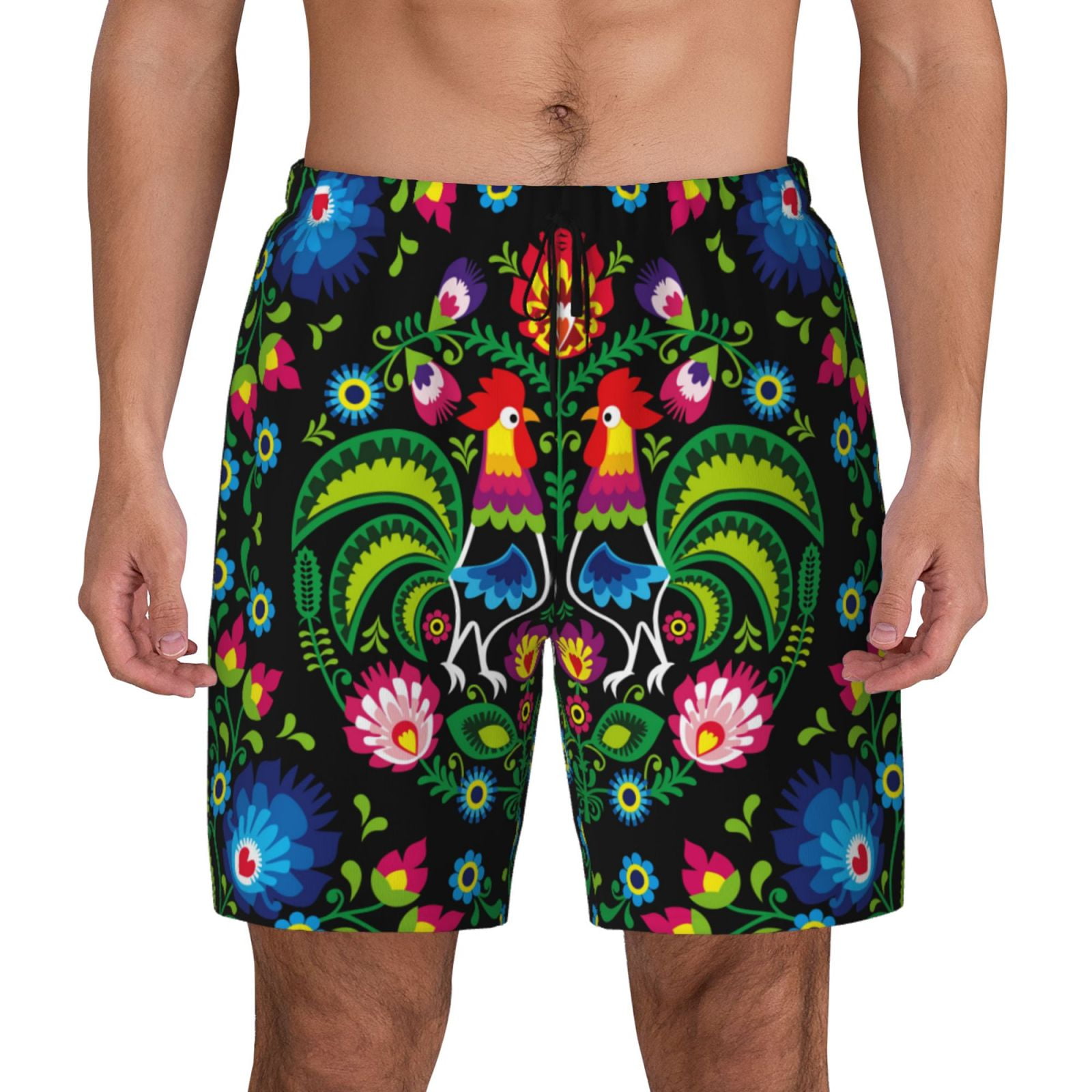 Balery Roosters and Flowers Mens Swim Trunks Swim Shorts for Men Quick ...