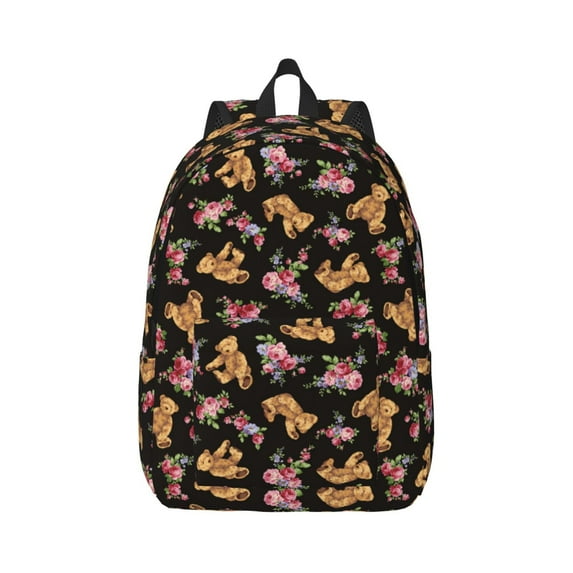 Balery Rose Flower Bear Vintage Canvas Backpack for Men and Women - Large Capacity, Durable Travel Laptop Bag for School, Work, Hiking, and Outdoor Activities