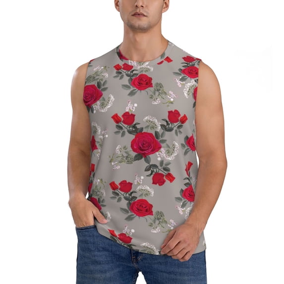 Balery Rose Flowers Men's Sleeveless Muscle Shirts Workout Tank Top, Moisture Wicking, Odor Protection-3X-Large