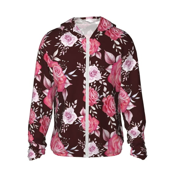 Balery Rose Flowers Men's Women's UPF 50+ Sun Protection Lightweight Hoodie Performance Long Sleeve Shirt for Fishing Running-X-Large