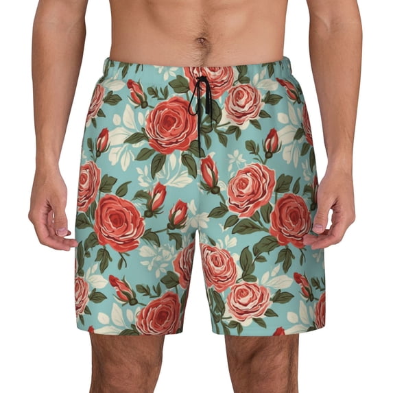 Balery Rose Flowers Mens Swim Trunks Swim Shorts for Men Quick Dry Inseam Beach Shorts with Compression Liner Pocket-3X-Large