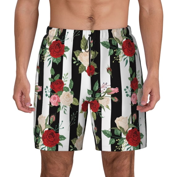 Balery Rose Flowers Mens Swim Trunks Swim Shorts for Men Quick Dry Inseam Beach Shorts with Compression Liner Pocket-3X-Large