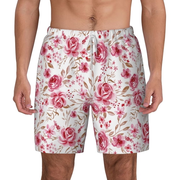 Balery Rose Flowers Mens Swim Trunks Swim Shorts for Men Quick Dry Inseam Beach Shorts with Compression Liner Pocket-3X-Large