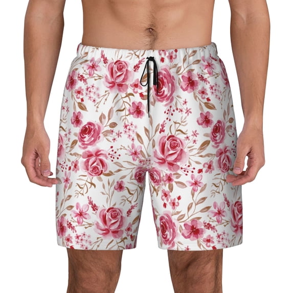 Balery Rose Flowers Mens Swim Trunks Swim Shorts for Men Quick Dry Inseam Beach Shorts with Compression Liner Pocket-Large