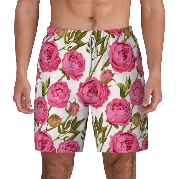 Balery Rose Flowers Mens Swim Trunks Swim Shorts for Men Quick Dry Inseam Beach Shorts with Compression Liner Pocket-Medium