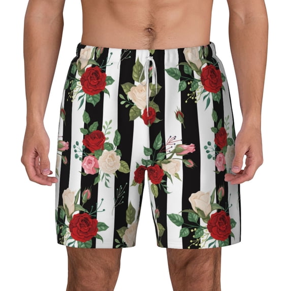 Balery Rose Flowers Mens Swim Trunks Swim Shorts for Men Quick Dry Inseam Beach Shorts with Compression Liner Pocket-Medium