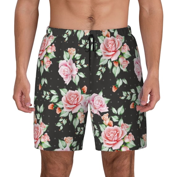 Balery Rose Flowers Mens Swim Trunks Swim Shorts for Men Quick Dry Inseam Beach Shorts with Compression Liner Pocket-